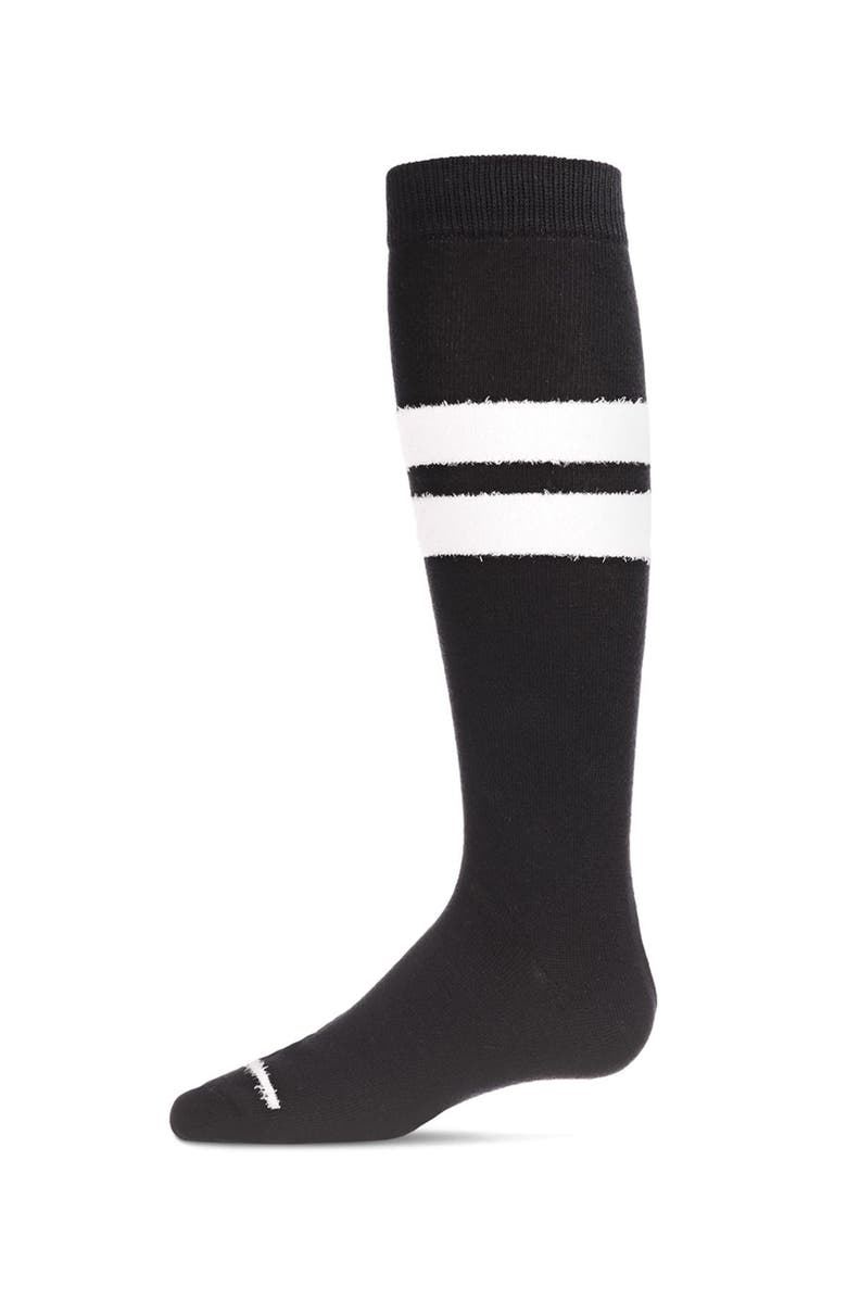 MeMoi Fuzzy Stripe Knee High Socks, Main, color, Black