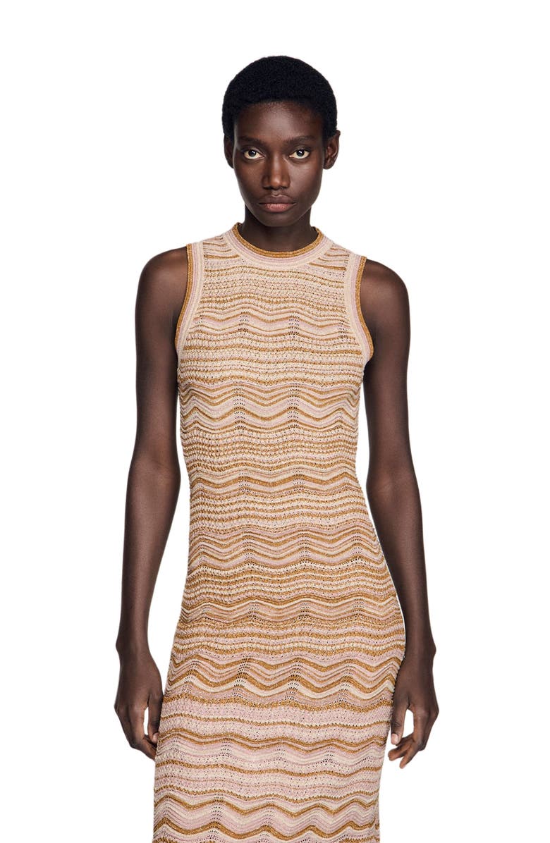 SANDRO Fancy knit maxi dress, Alternate, color, Brown