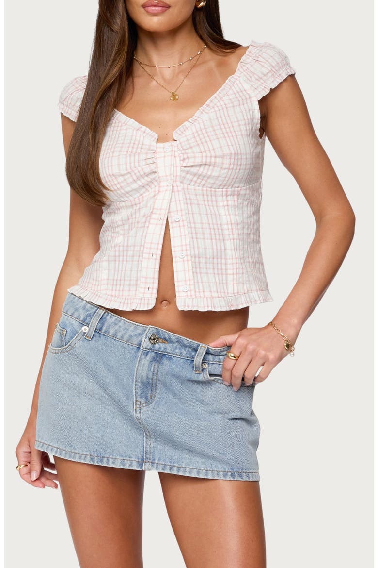 Dolsy Plaid Button-Up Top, Main, color, PINK
