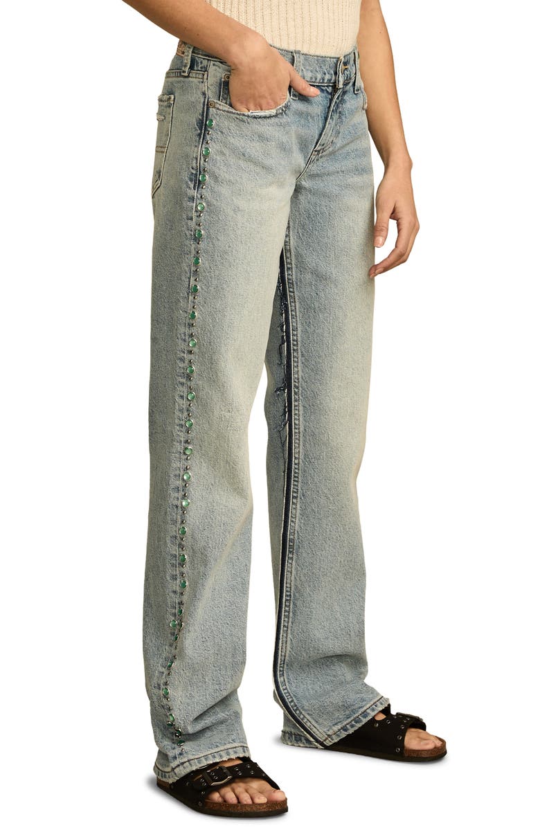 Lucky Brand Gold Rush Legend Studded Fringe Straight Leg Jeans, Alternate, color, 