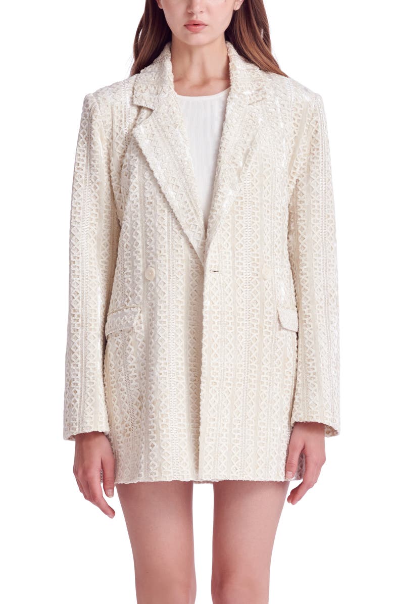 English Factory Double Breasted Tie Waist Velvet Blazer, Alternate, color, 