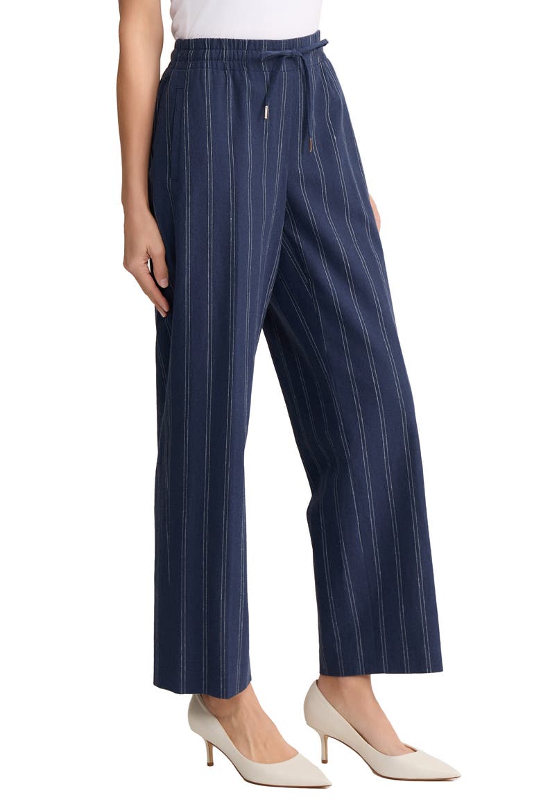 Stripe Tie Waist Linen Blend Pants, Alternate, color, PACIFIC NAVY/ NATURAL WHITE