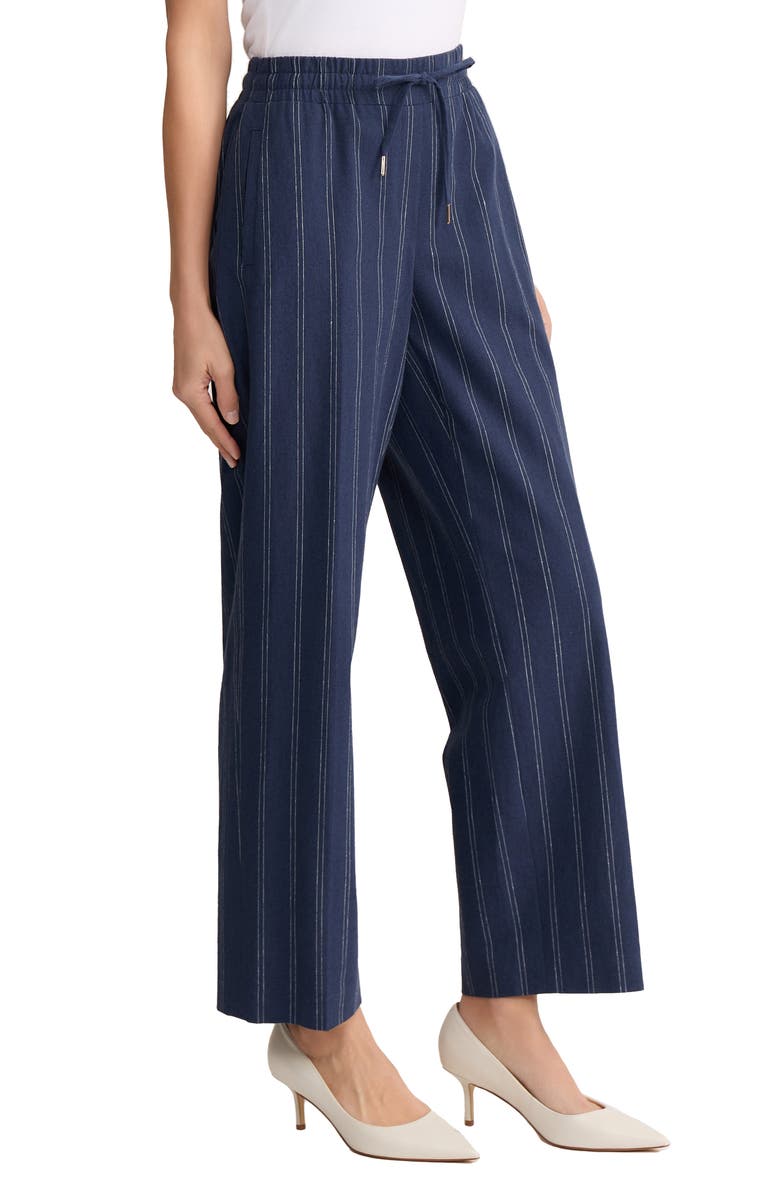 Jones New York Stripe Tie Waist Linen Blend Pants, Alternate, color, Pacific Navy/ Natural White