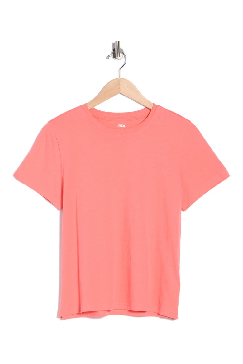 Crewneck Cotton T-Shirt, Alternate, color, CORAL SUGAR