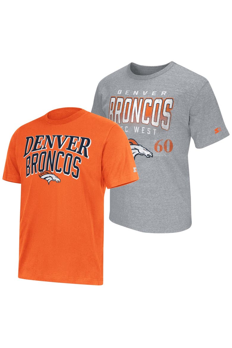 Men's Starter  Orange/Heather Gray Denver Broncos Two-Pack Logo T-Shirt Set, Main, color, Orange