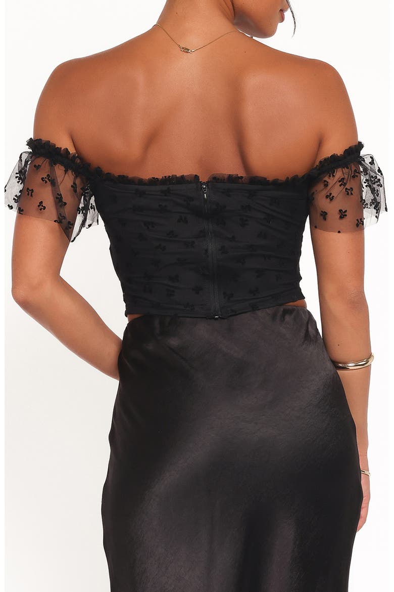 Aster Off the Shoulder Mesh Crop Top, Alternate, color, BLACK