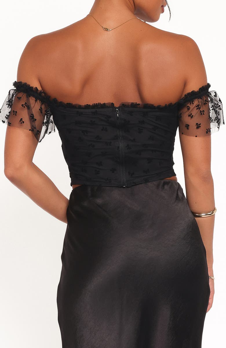 Petal & Pup Aster Off the Shoulder Mesh Crop Top, Alternate, color, Black