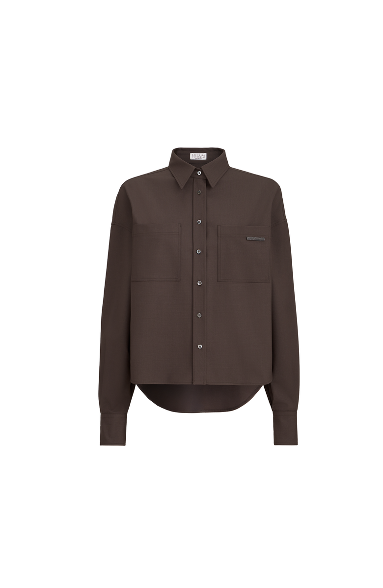 Brunello Cucinelli Tropical Luxury Wool shirt, Main, color, Brown