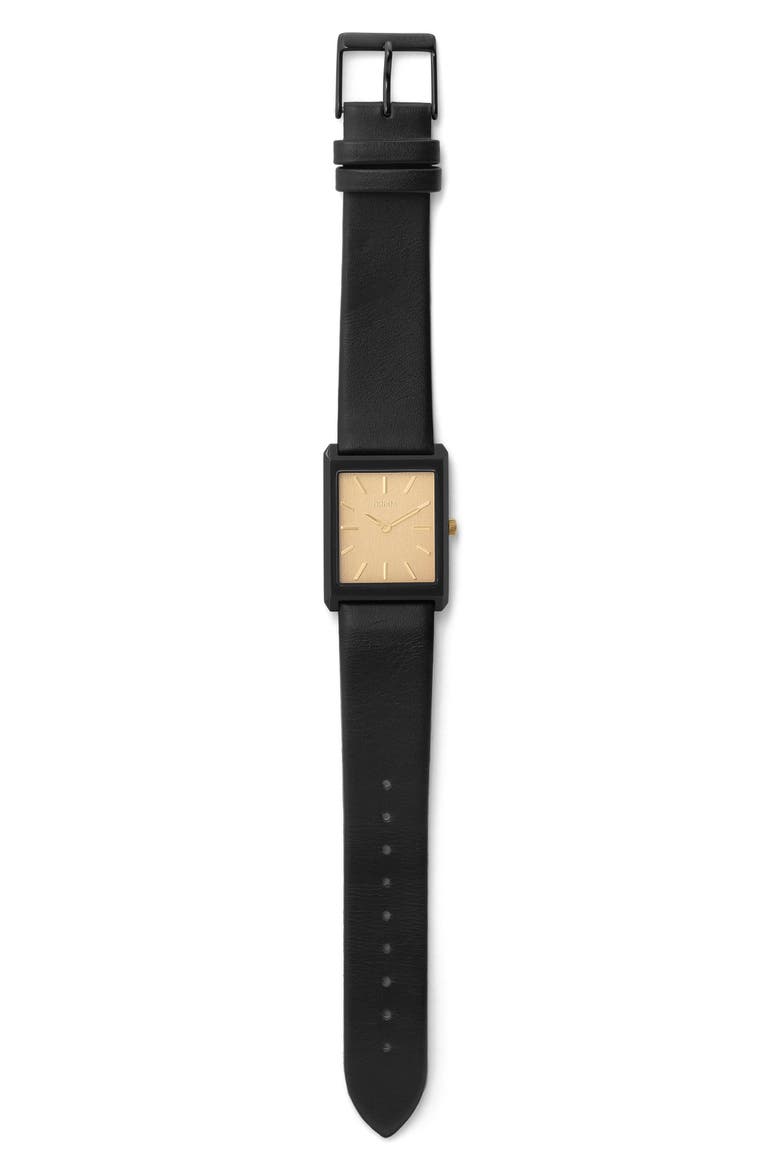 Virgil Leather Strap Watch, 26mm, Alternate, color, BLACK/ BLACK/ GOLD