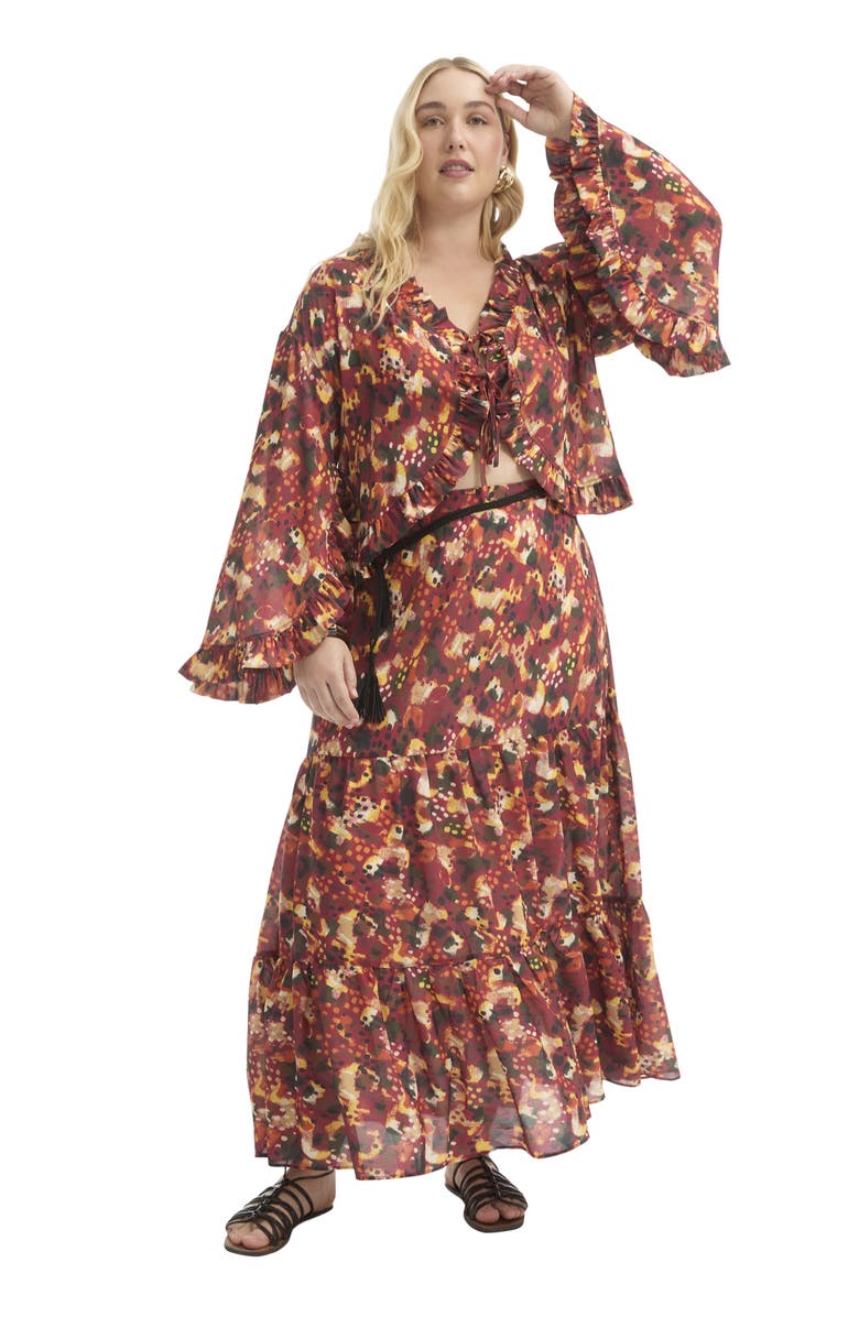 June + Vie Ruffle Tie-Front Top, Main, color, Dotted