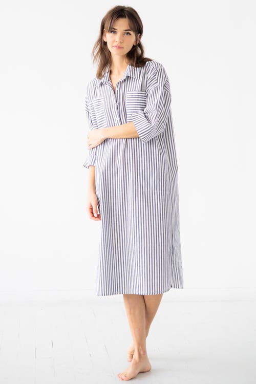 Salua Oversized Button Down Long Shirt In Blue