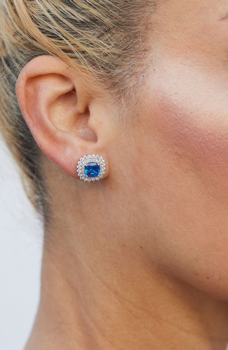 SAVVY CIE JEWELS Cubic Zirconia Double Halo Cushion Stud Earrings, Alternate, color,