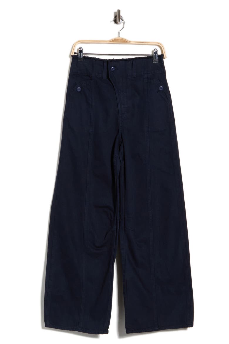 Lula Raw Waist Mid Rise Barrel Leg Jeans, Main, color, NAVY