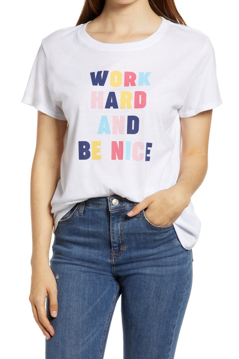 Work Hard Loose Graphic Tee, Main, color, WHITE