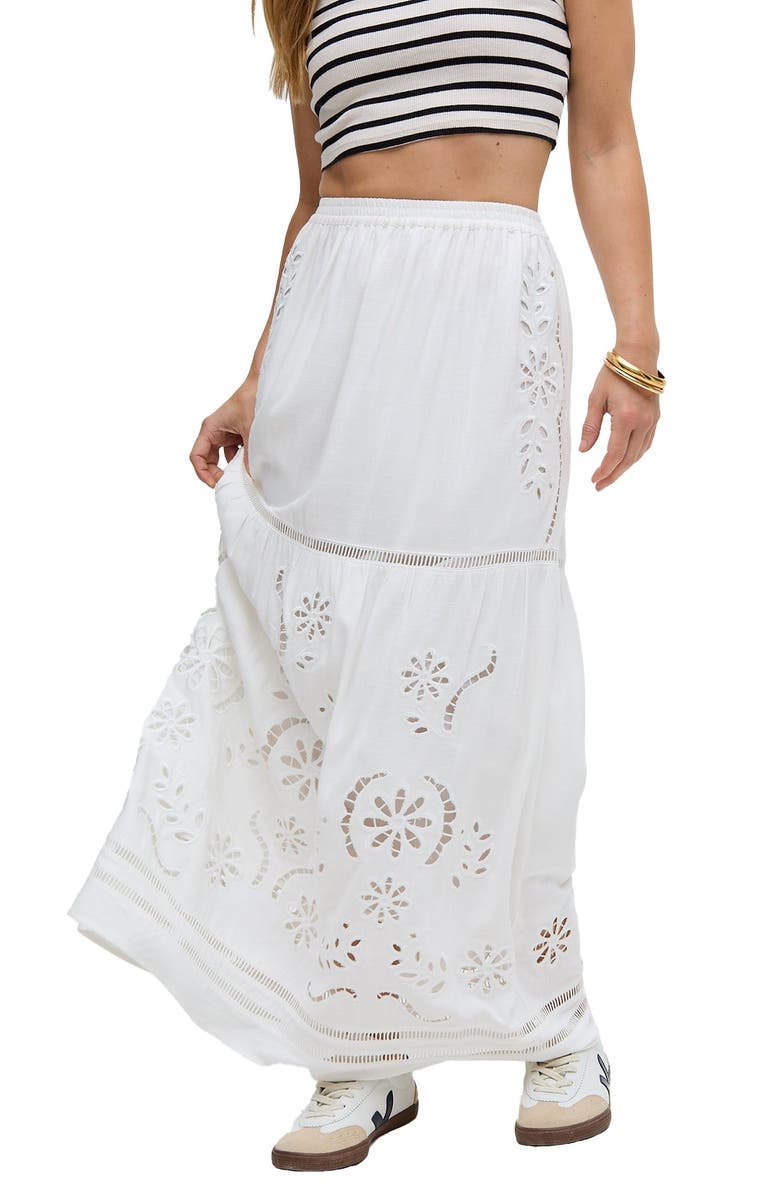 Raffya Georgina Lace Paneled Maxi Skirt, Main, color, White