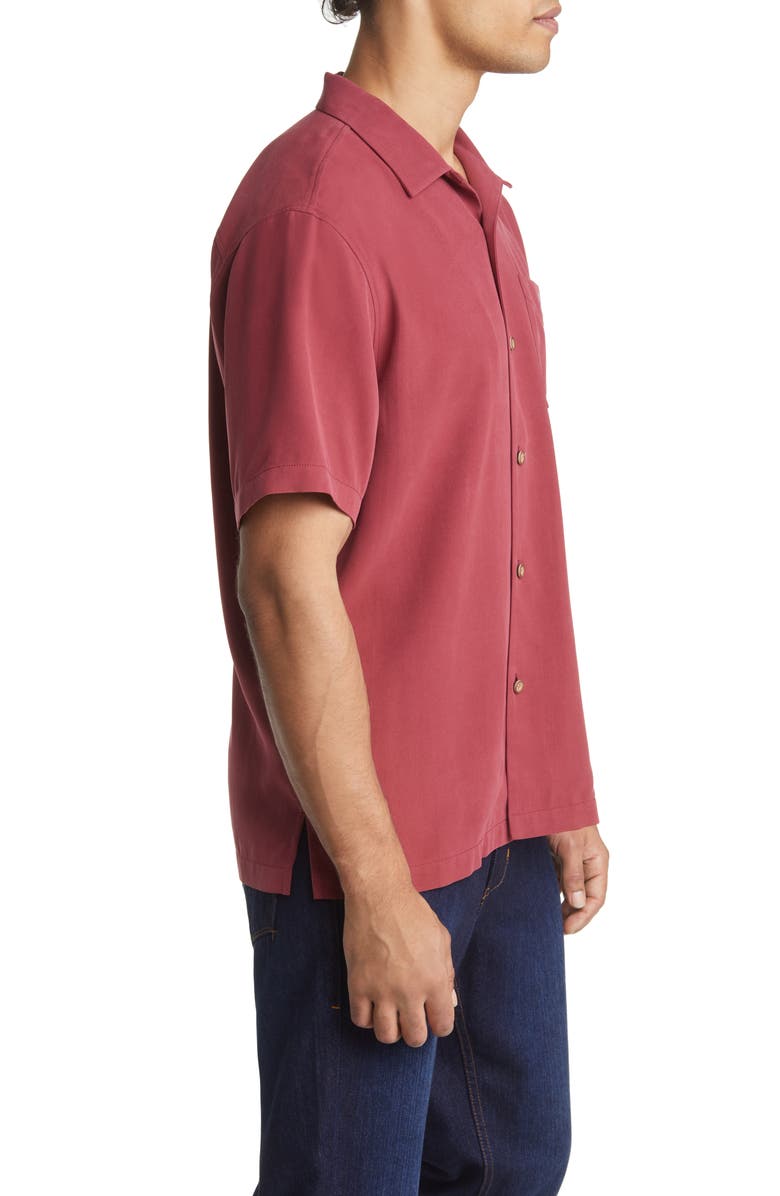 Tommy Bahama Grape Minds Drink Alike Short Sleeve Silk Button-Up Camp Shirt, Alternate, color, Dark Cherry