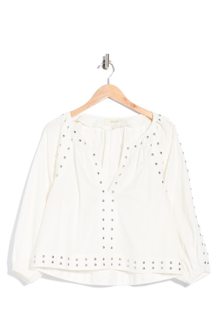 The Bodega Studded Cotton Poplin Top, Alternate, color, WHITE
