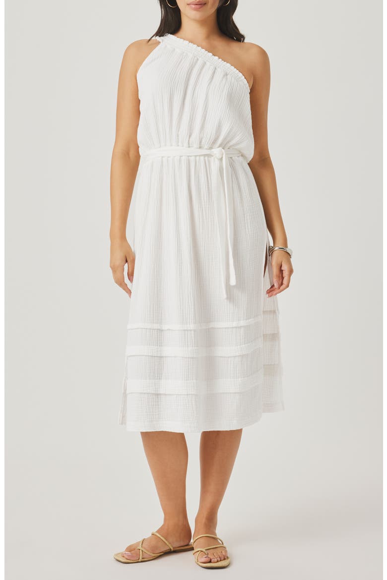 Ava One-Shoulder Gauze Midi Dress, Main, color, WHITE