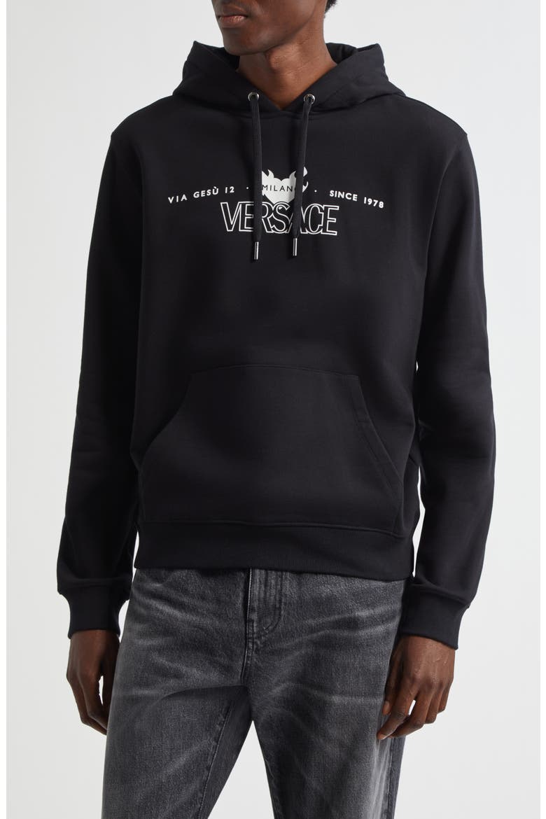 Via Gesù Logo Graphic Hoodie, Main, color, BLACK PRINT