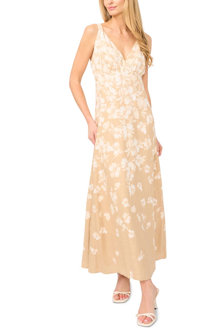 Plunge Neck A-Line Maxi Dress, Main, color, PEBBLE