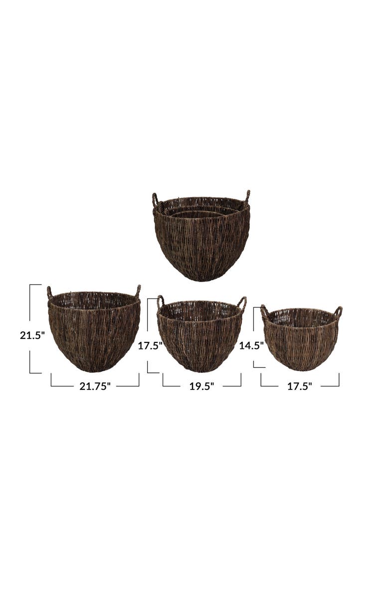Storied Home 3-Piece Woven Banana Leaf Baskets with Handles, Natural, Alternate, color, 