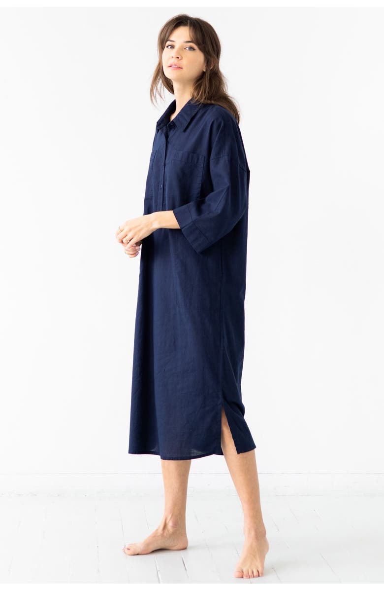 SALUA Oversized Button Down Long Shirt, Main, color, Navy