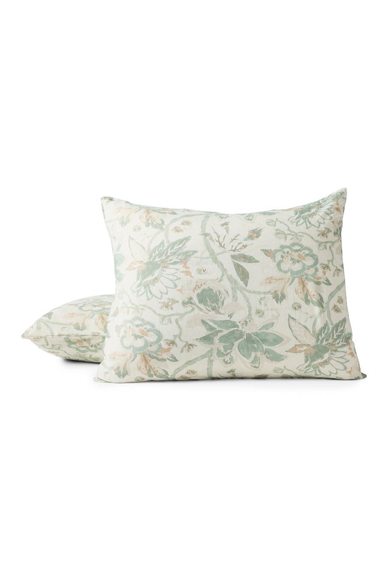 Sea Bloom Linen & Organic Cotton Pillow Sham, Main, color, NATURAL W/ SAGE