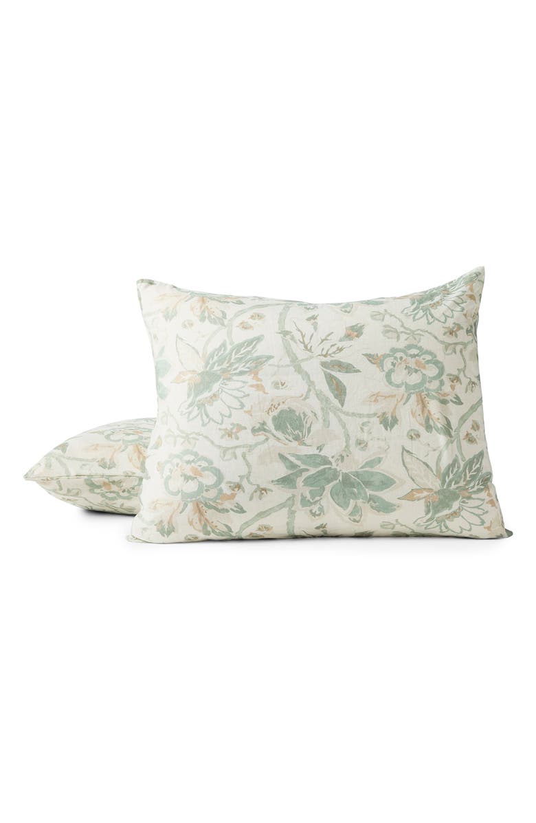 Coyuchi Sea Bloom Linen & Organic Cotton Pillow Sham, Main, color, Natural W/ Sage