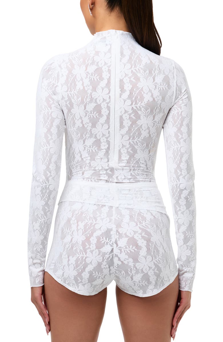 Naked Wardrobe Long Sleeve Lace Drape Top, Alternate, color, White