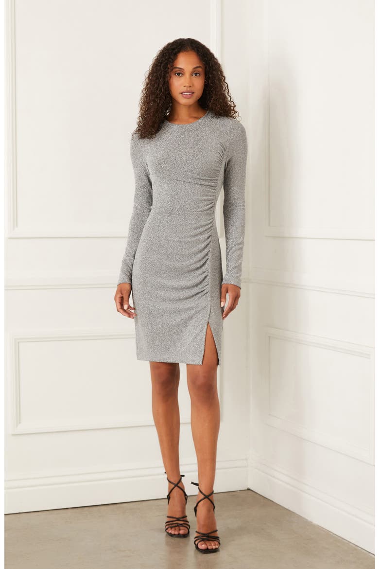 Ruched Long Sleeve Body-Con Dress, Alternate, color, SILVER