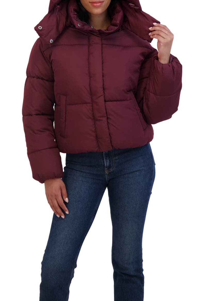 Short Hooded Puffer Jacket, Alternate, color, BURGUNDY