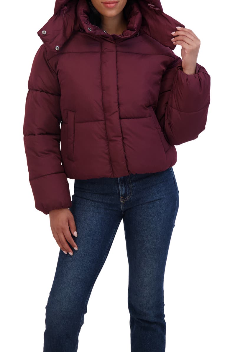 Sebby Short Hooded Puffer Jacket, Alternate, color, Burgundy