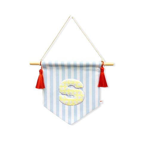 A B C' Blue Striped Create-Your-Own Banner with Red Tassels and Chenille Letter Patch