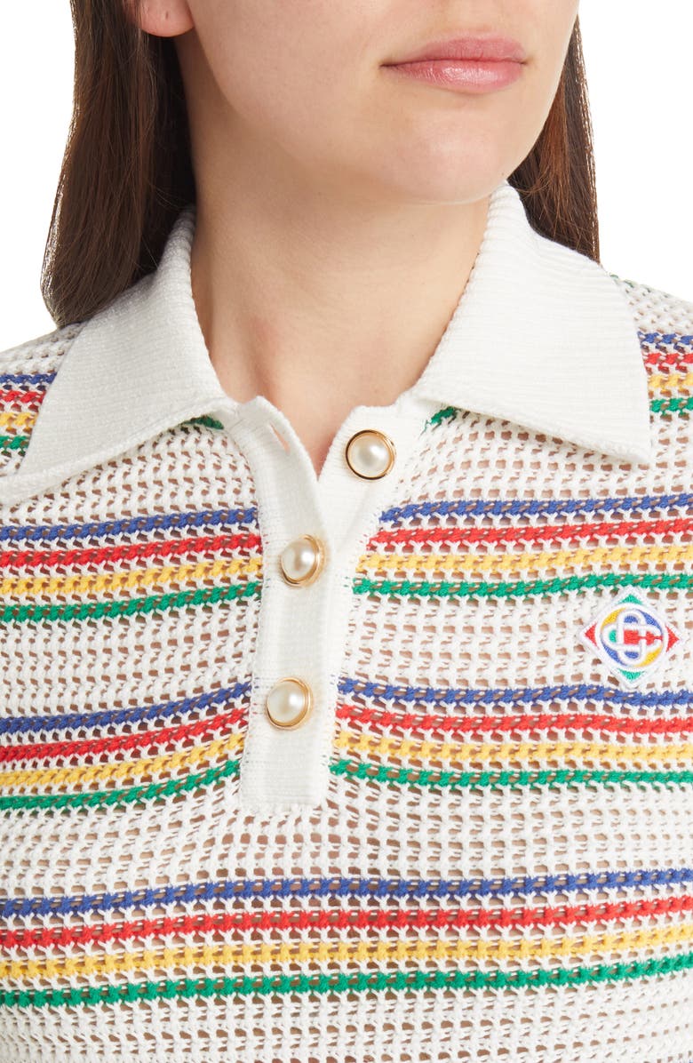 Casablanca Stripe Crochet Polo Dress, Alternate, color, 