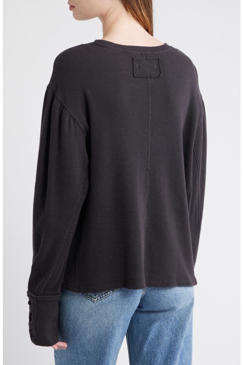 Lapis Lace-Up Cuff Cotton Thermal Top, Alternate, color, BLACK