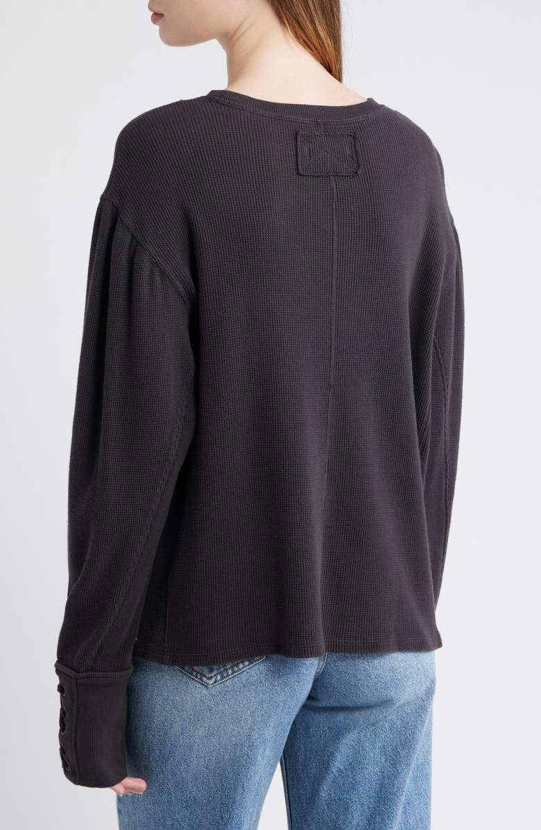 Free People Lapis Lace-Up Cuff Cotton Thermal Top, Alternate, color, Black
