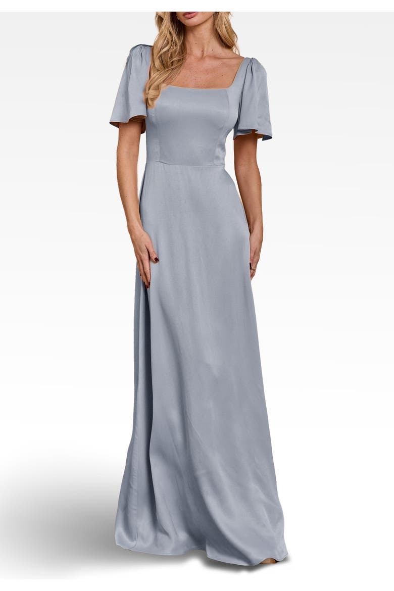 Clemmie Satin Bridesmaid Dress, Alternate, color, Duck Egg