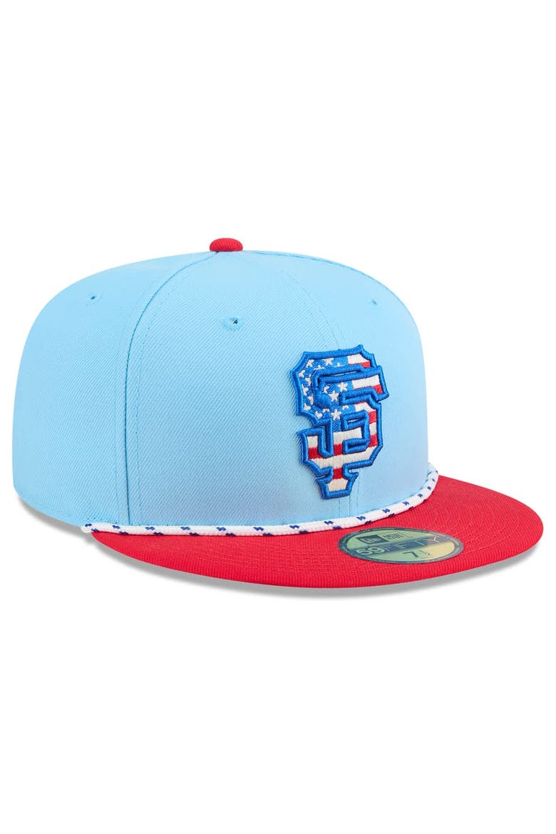 Men's New Era Light Blue/Red San Francisco Giants 2025 Fourth of July 59FIFTY Fitted Hat, Alternate, color, Light Blue
