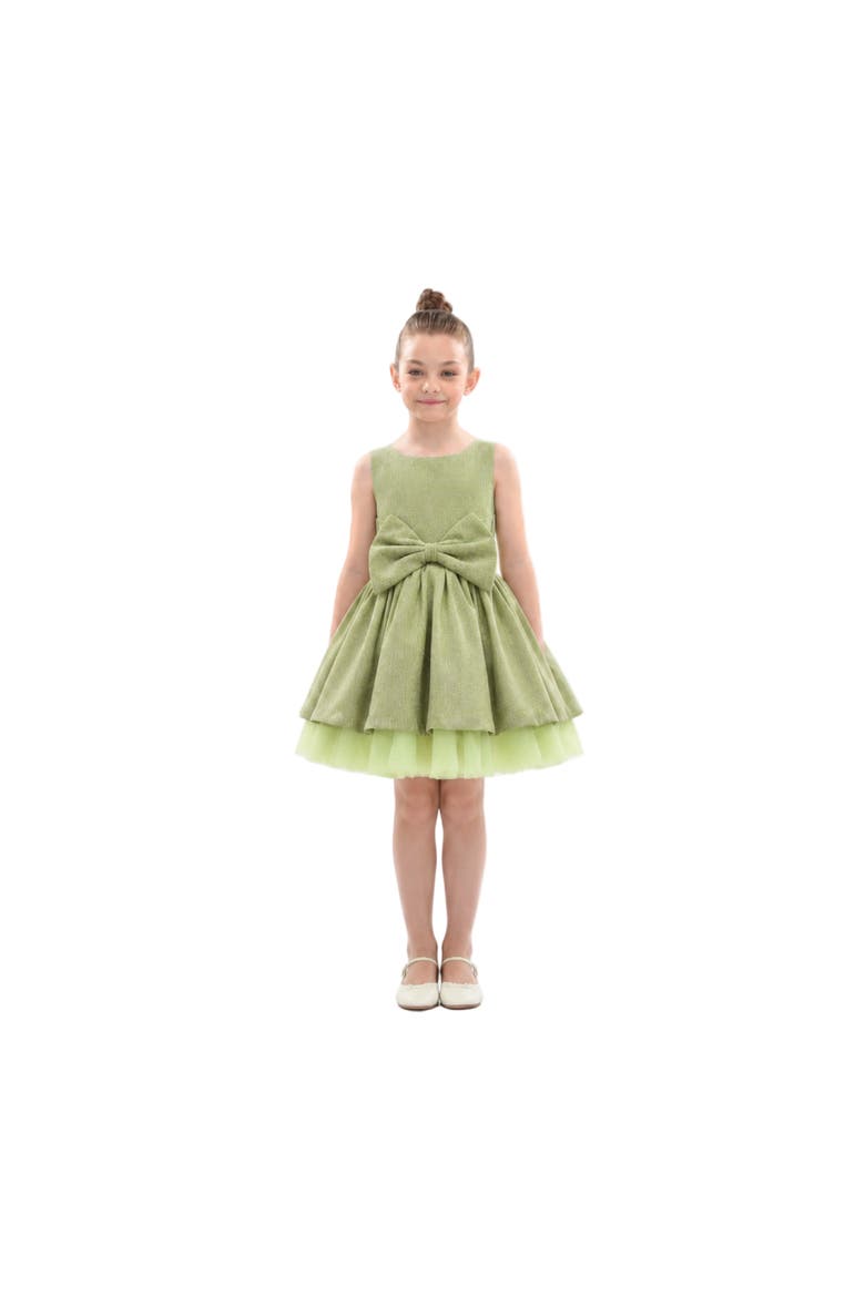 Isalyn Glitter Bow Dress, Alternate, color, Olive Green