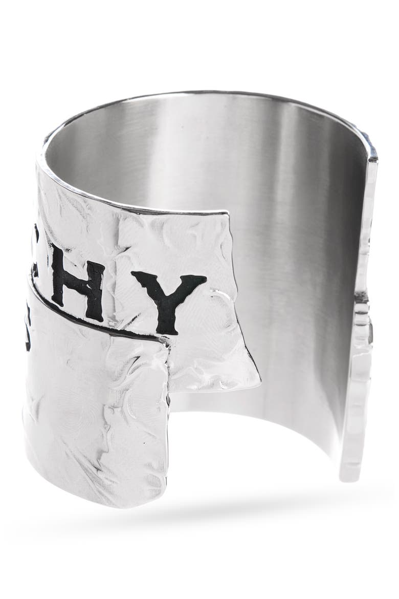 Tape Logo Cuff Bracelet, Alternate, color, ANTIQUE SILVER