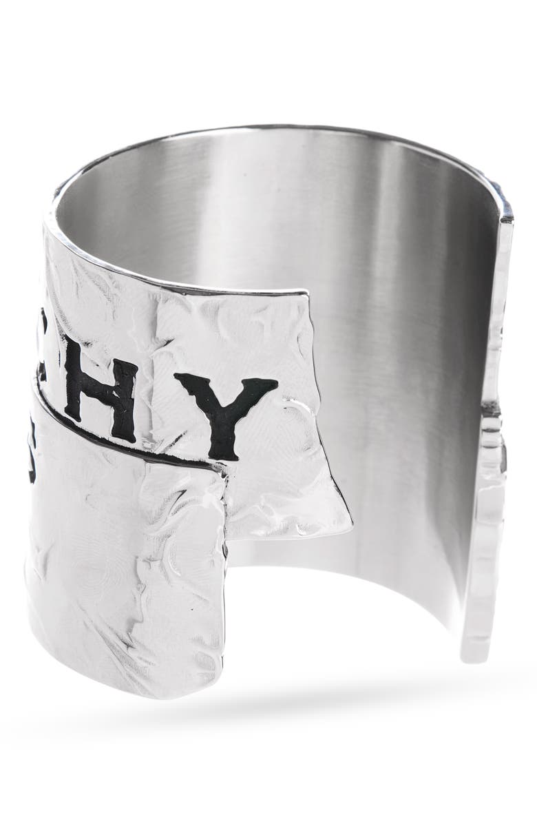 Givenchy Tape Logo Cuff Bracelet, Alternate, color, Antique Silver
