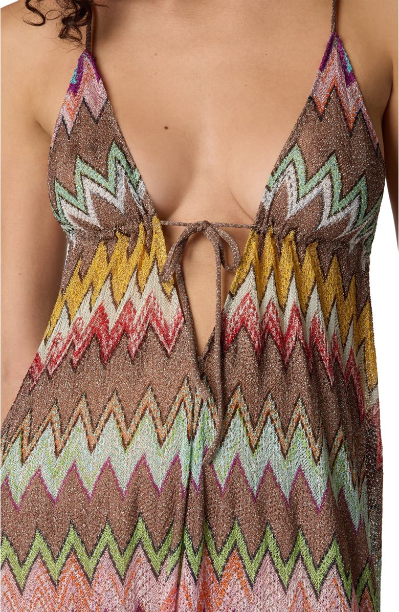 Missoni Long Beach Dress In Lamé Viscose With Macro Zigzag Pattern And Thin Straps, Alternate, color, Black & Multicoloured