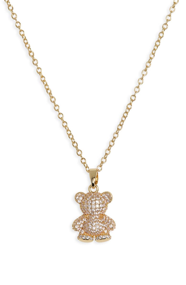Leith Pavé CZ Teddy Bear Pendant Necklace, Alternate, color, Clear- Gold
