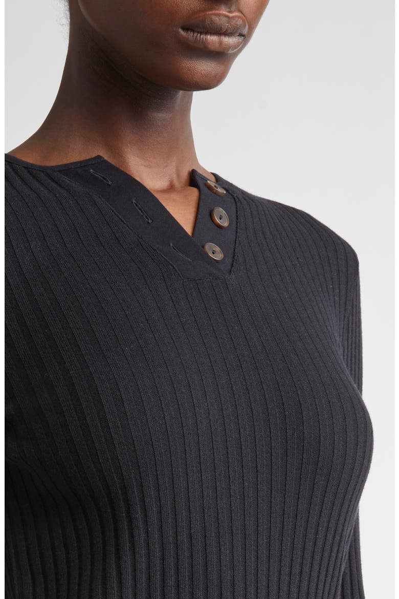 Long Sleeve Rib Henley, Alternate, color, BLACK
