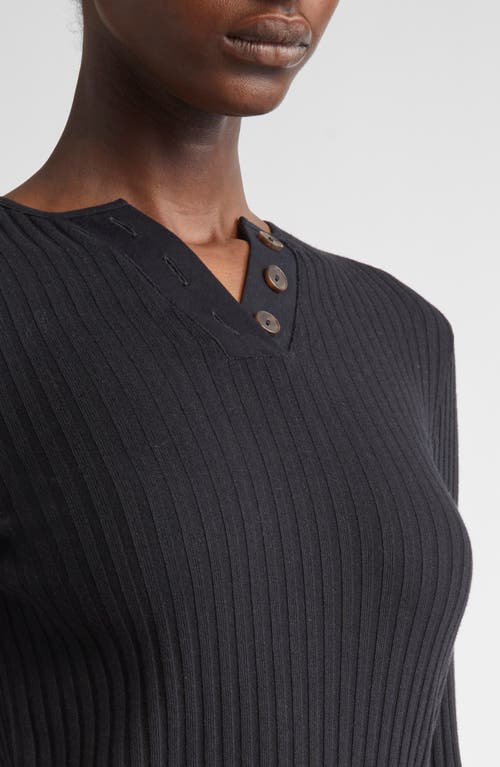 Vince Long Sleeve Rib Henley In Black