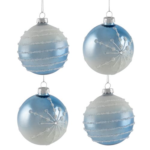North Star Stripes And Snowflakes Shiny Glass Ball Christmas Ornaments In Blue