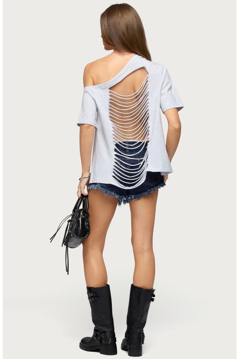 Miah Shredded Back One-Shoulder Top, Alternate, color, LIGHT-GRAY-MELANGE