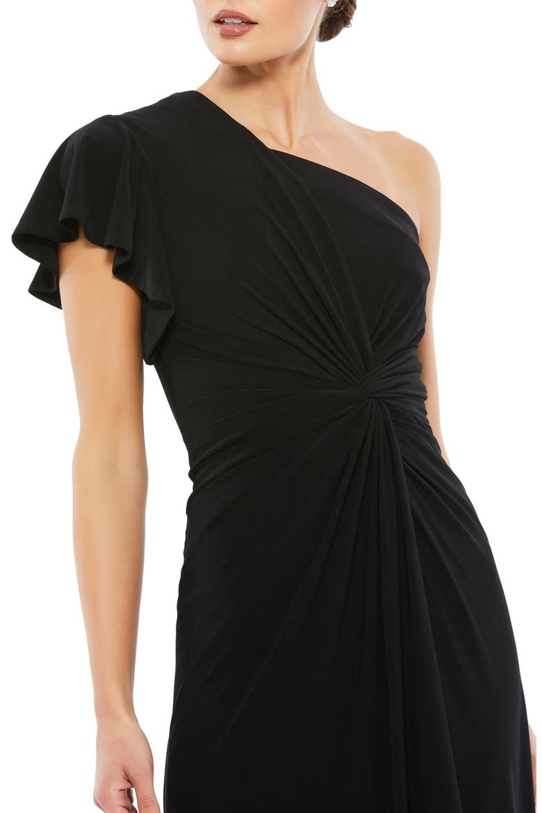 One Shoulder Midi Length Jersey Dress, Alternate, color, BLACK