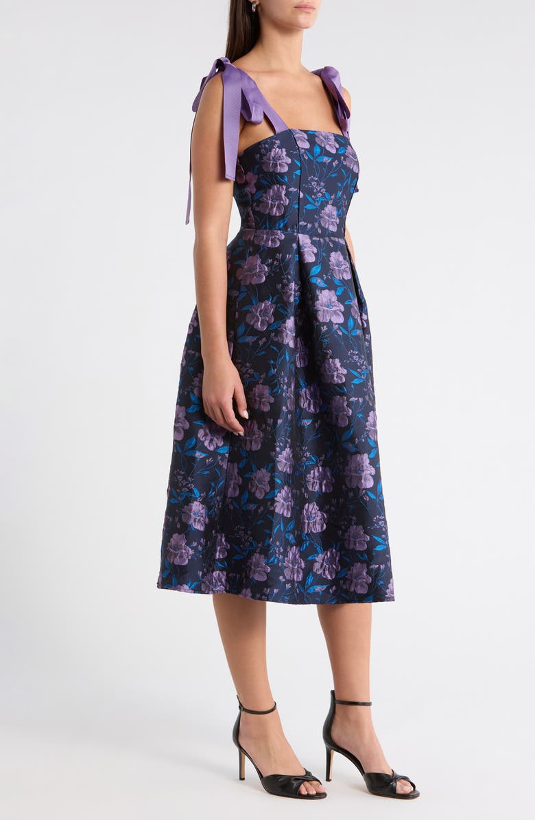 SUGARLIPS Willa Floral Dina Pleated Midi Dress, Alternate, color, Navy-Multi
