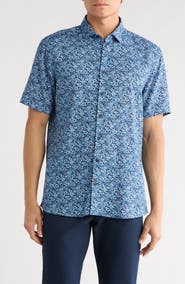 SOUL OF LONDON Floral Short Sleeve Viscose & Linen Button-Up Shirt